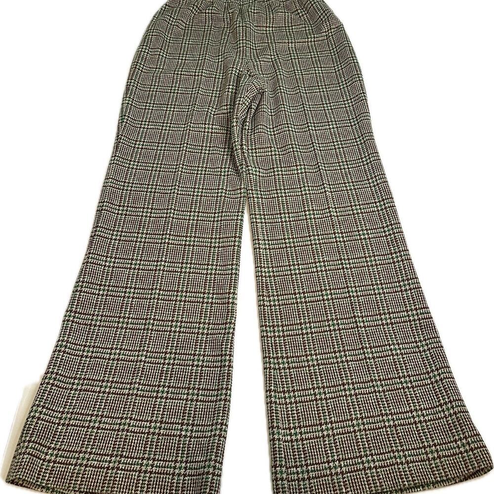 VTG Susan Thomas Women's Pants M\L Houndstooth Plaid Brown Wide Leg Trousers‎